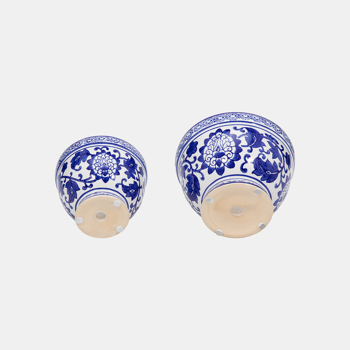 Cer, S/2 5/7" Bowl Chinoiserie Planters, Blue/wht