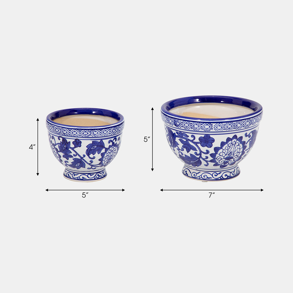 Cer, S/2 5/7" Bowl Chinoiserie Planters, Blue/wht