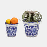 Cer, S/2 6/8" Chinoiserie Pot Planters, Blue/wht