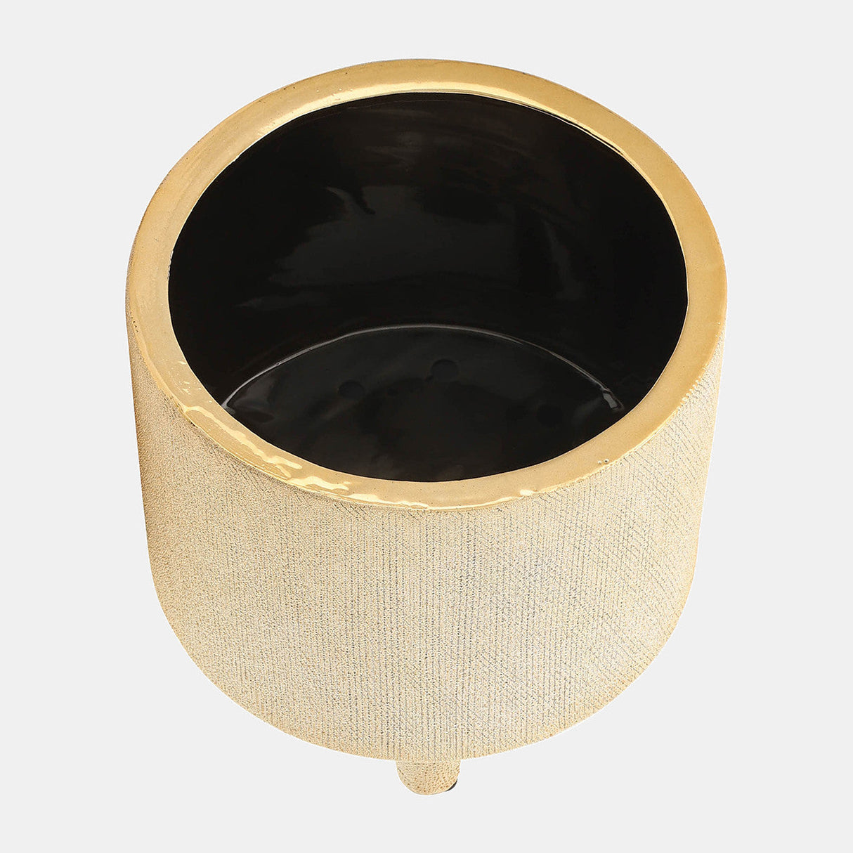 Cer, S/2 6/8" Footed Scratched Planters, Champagne