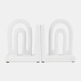 Cer,s/2 6" Arch Bookends, White