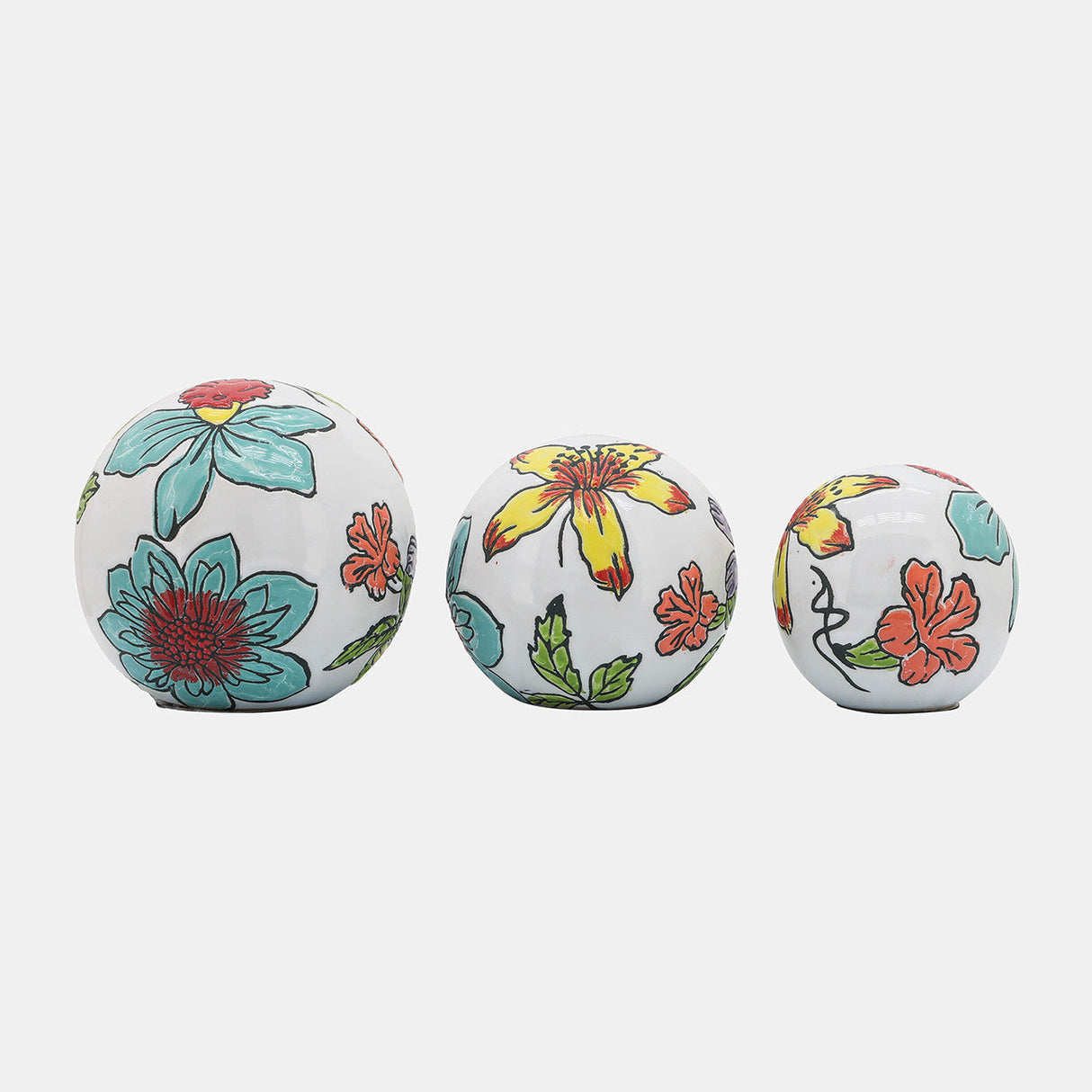 Cer, S/3 4/5/6" Floral Orb, Multi