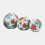 Cer, S/3 4/5/6" Floral Orb, Multi