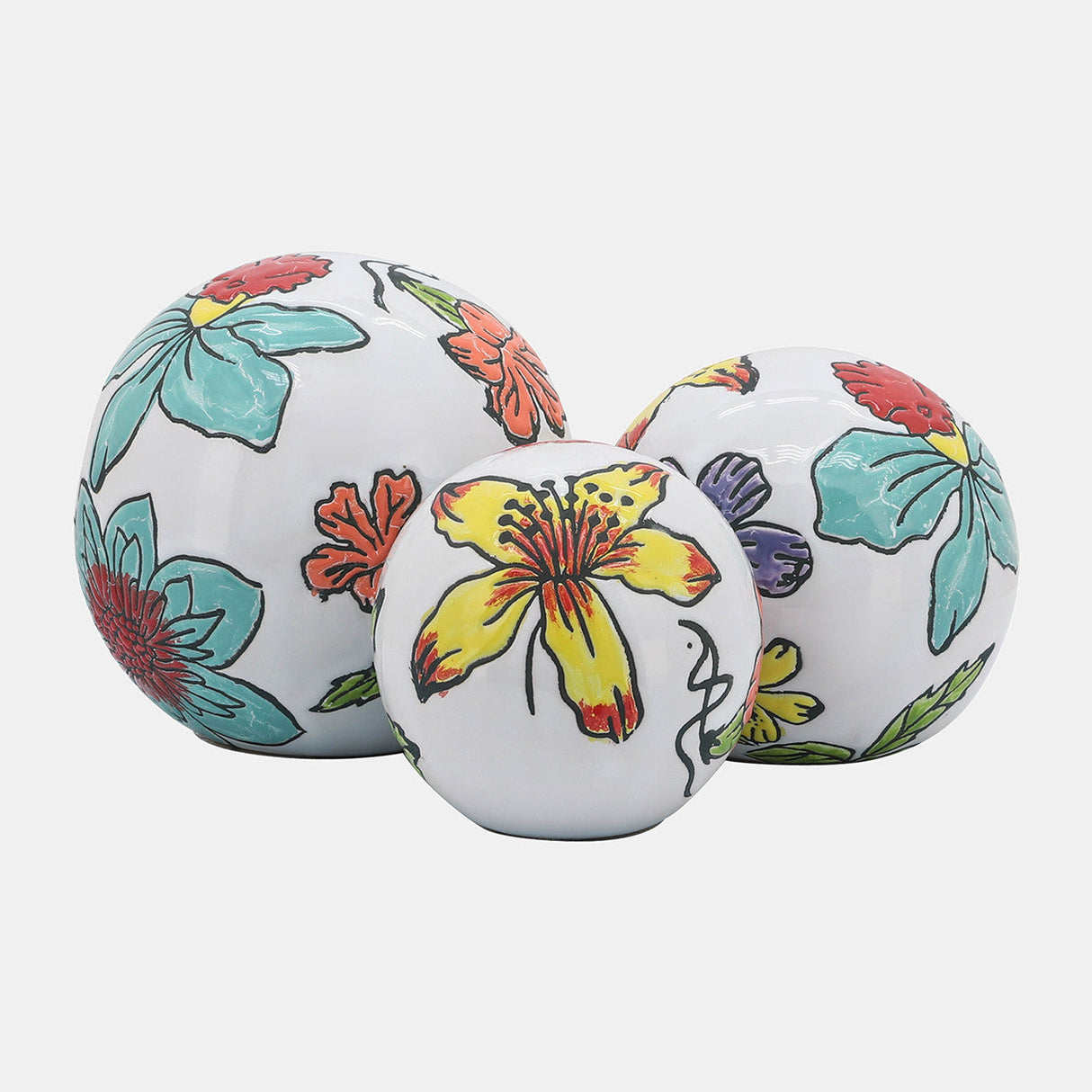 Cer, S/3 4/5/6" Floral Orb, Multi