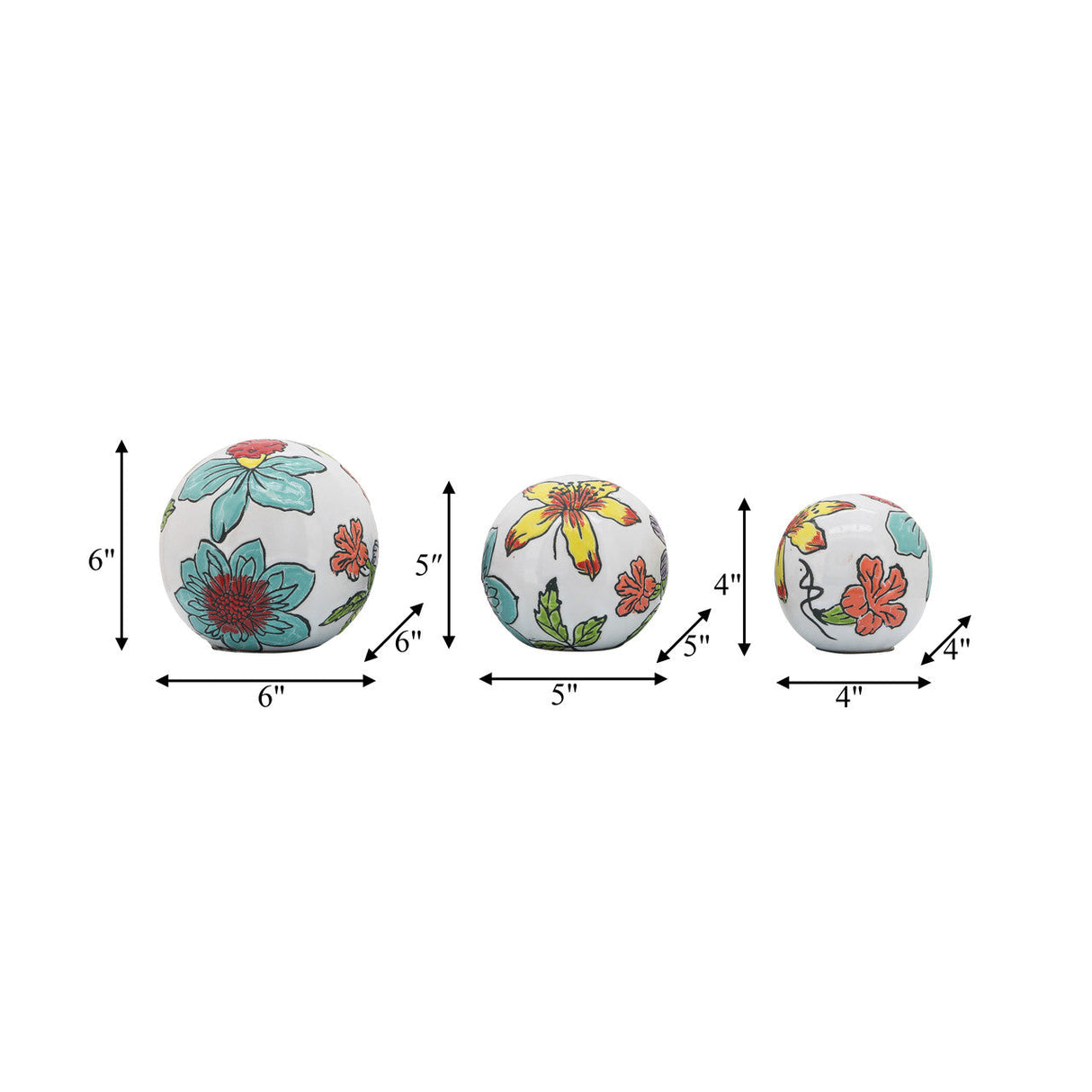 Cer, S/3 4/5/6" Floral Orb, Multi