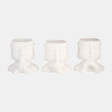 Cer, S/3 7"h Buddha Head Planters, White