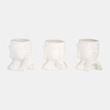 Cer, S/3 7"h Buddha Head Planters, White