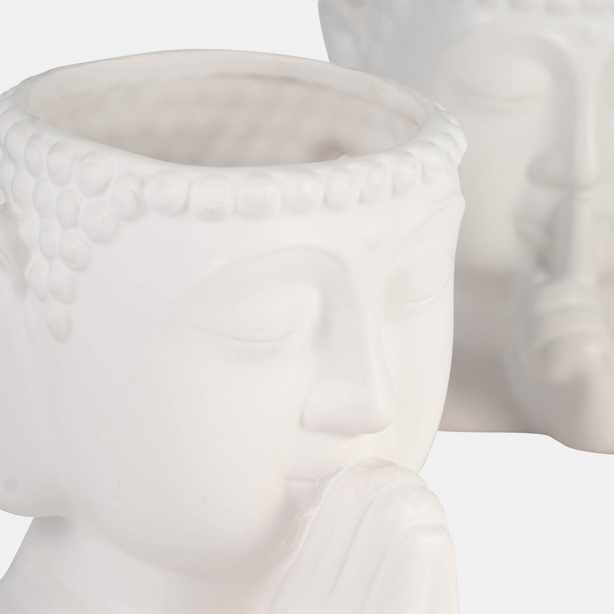 Cer, S/3 7"h Buddha Head Planters, White