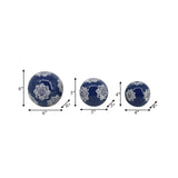 Cer, S/3 Chinoiserie Lotus Orbs, 4/5/6" Blue/wht