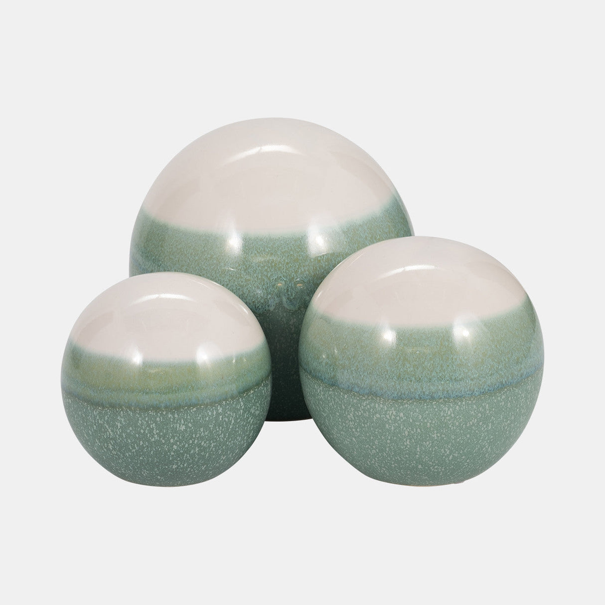 Cer, S/3 Ombre Orbs, 4/5/6" Sage/white