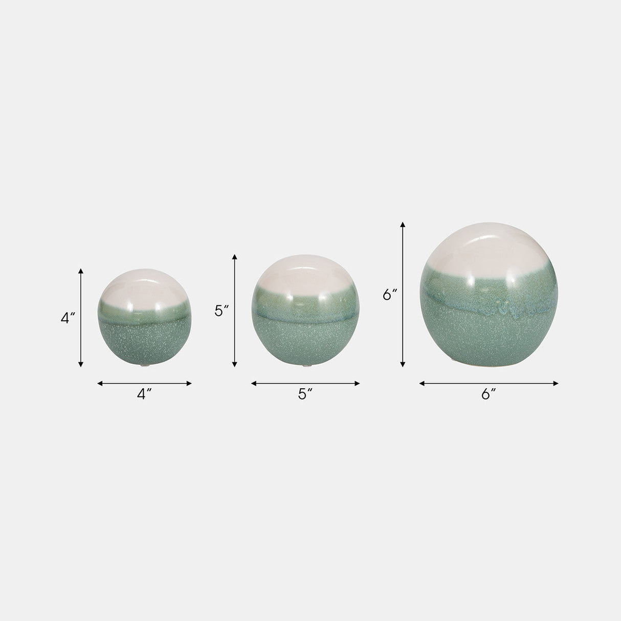 Cer, S/3 Ombre Orbs, 4/5/6" Sage/white