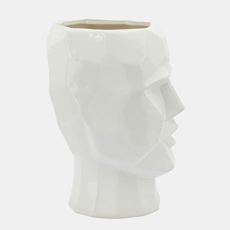 Ceramic, 12" Face Vase, White