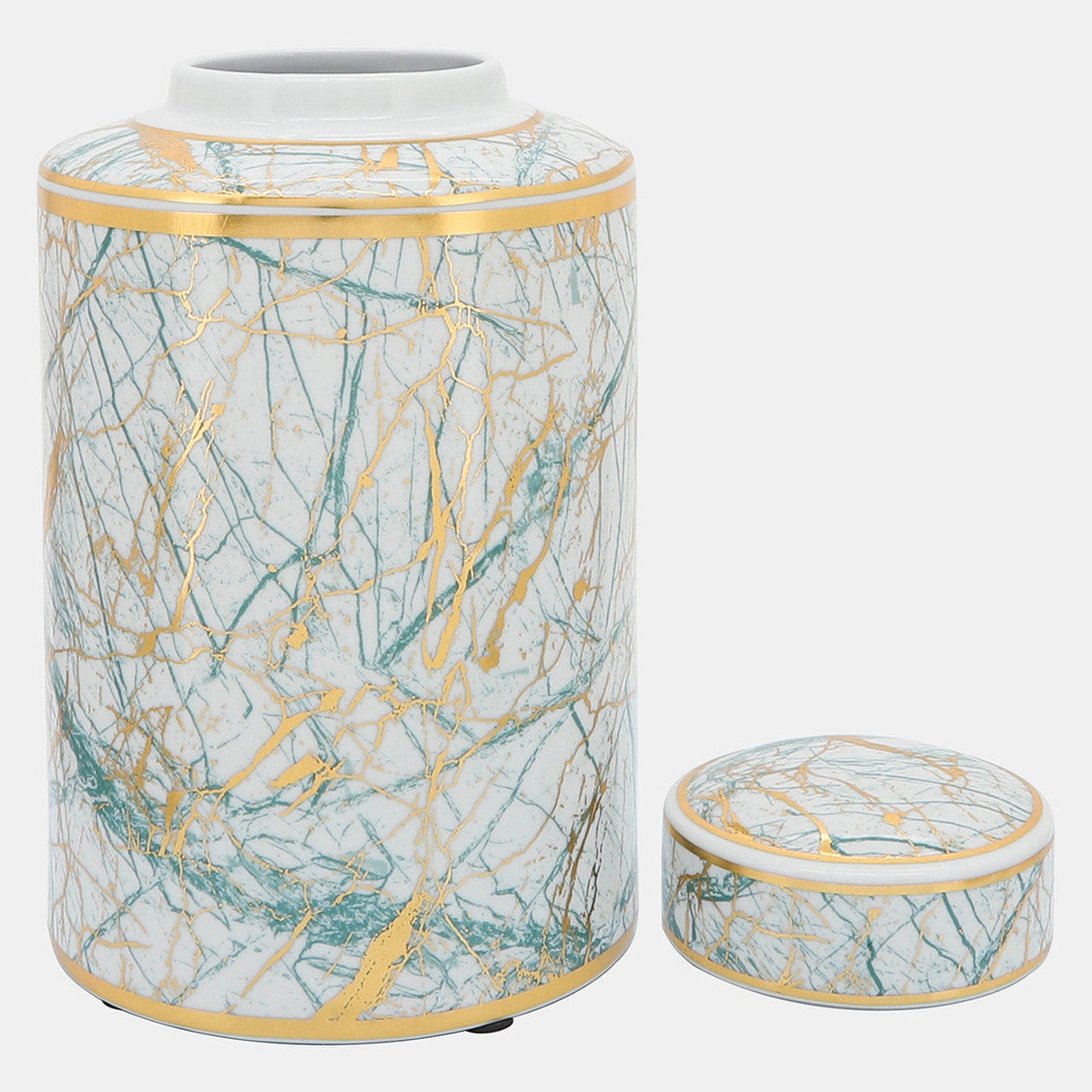 Ceramic 12" Jar With Gold Lid, Green