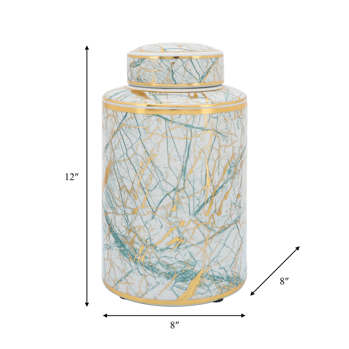 Ceramic 12" Jar With Gold Lid, Green