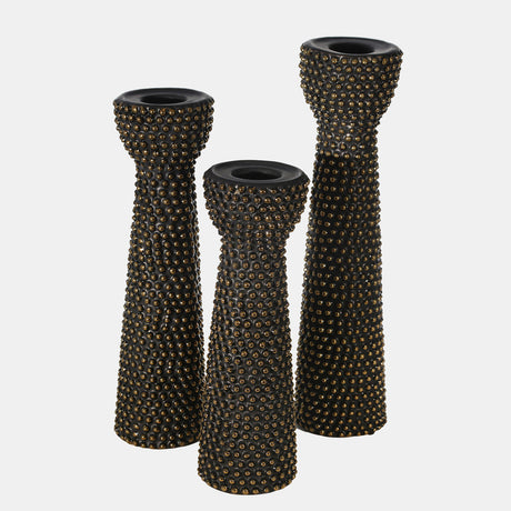 Ceramic 12" Spike Candle Holder Black/gold