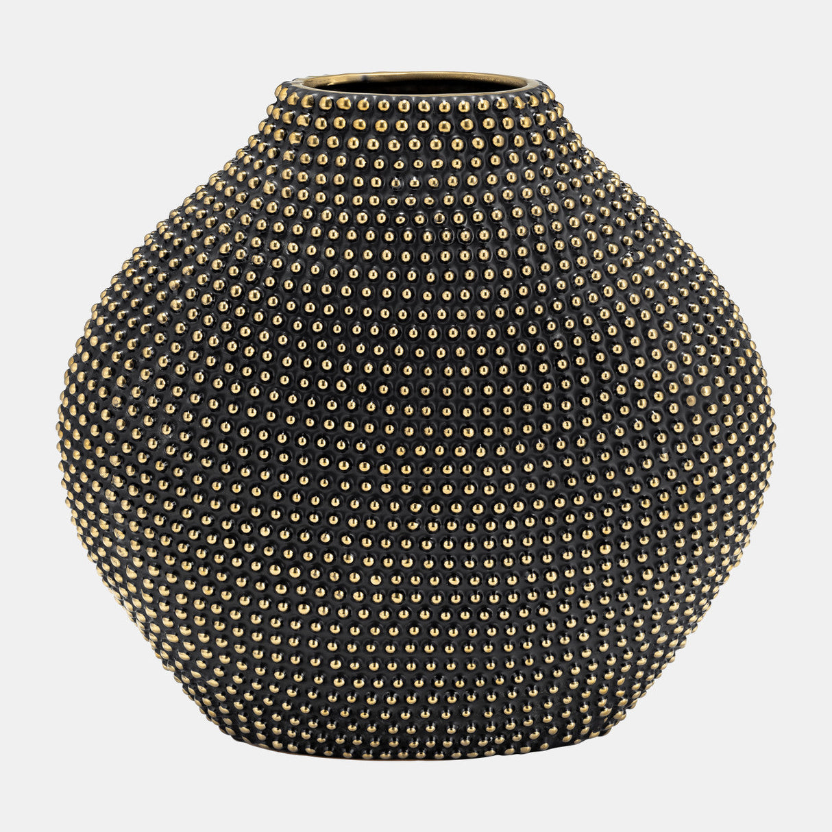 Ceramic 16" Beaded Vase, Black/gold