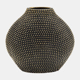 Ceramic 16" Beaded Vase, Black/gold