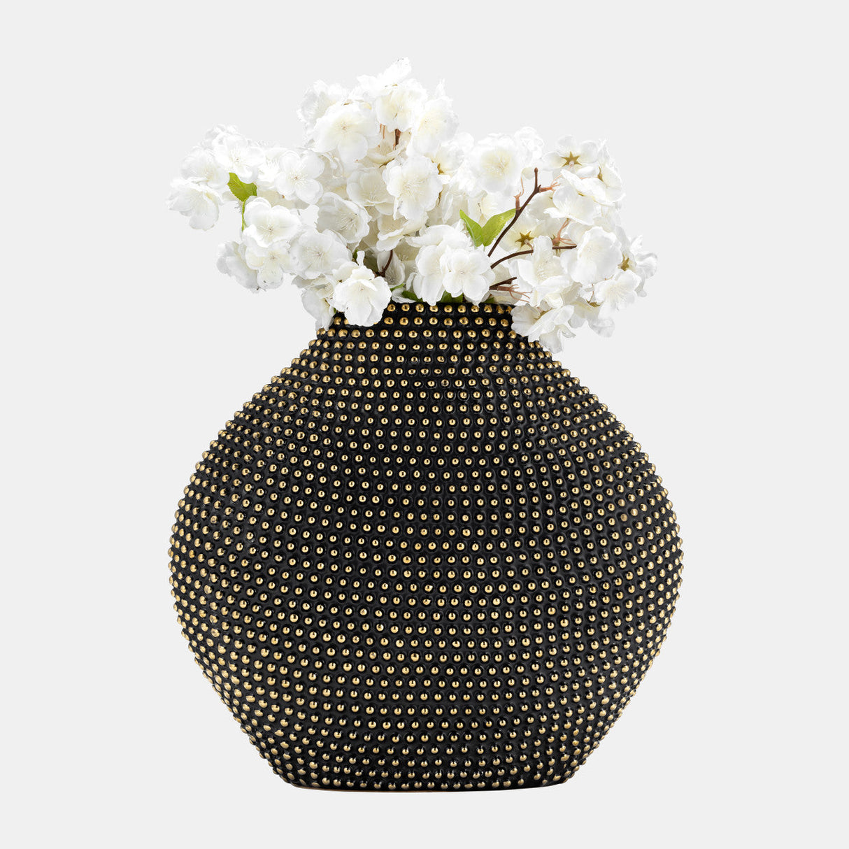 Ceramic 16" Beaded Vase, Black/gold