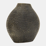 Ceramic 16" Beaded Vase, Black/gold