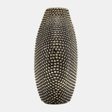 Ceramic 16" Beaded Vase, Black/gold