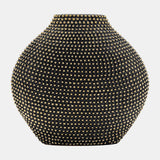 Ceramic 16" Beaded Vase, Black/gold