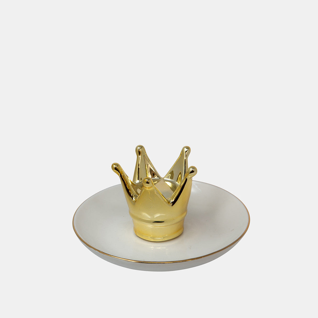 Ceramic 6" Crown Trinket Tray, White/gold