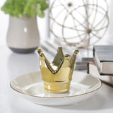 Ceramic 6" Crown Trinket Tray, White/gold