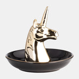 Ceramic 6" Unicorn Trinket Tray, Black/gold