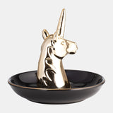 Ceramic 6" Unicorn Trinket Tray, Black/gold