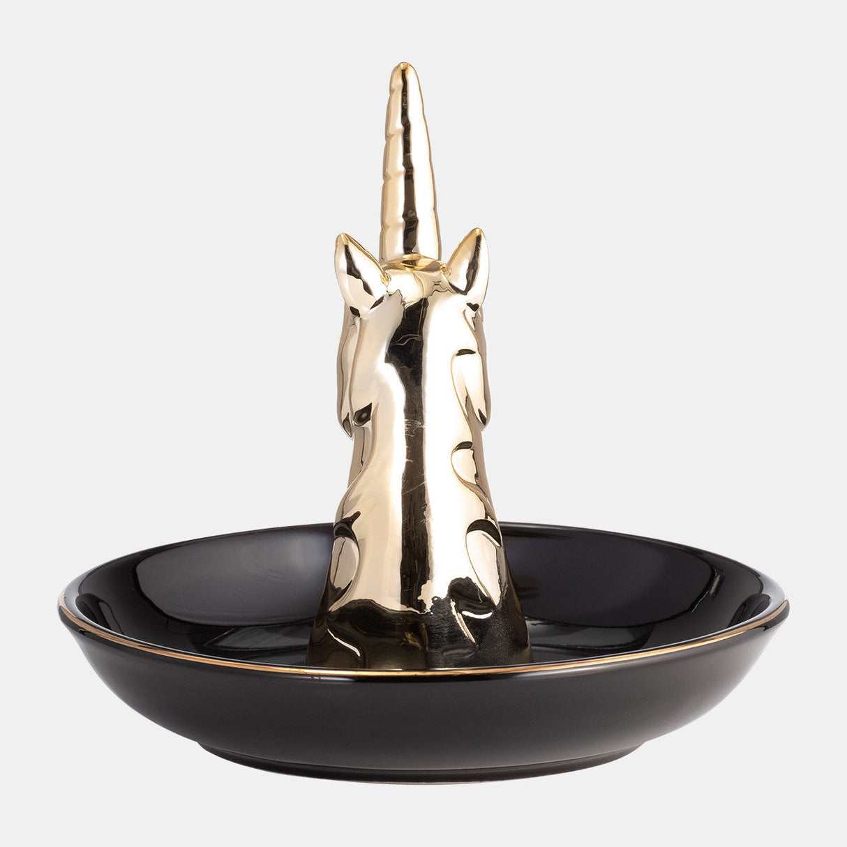 Ceramic 6" Unicorn Trinket Tray, Black/gold