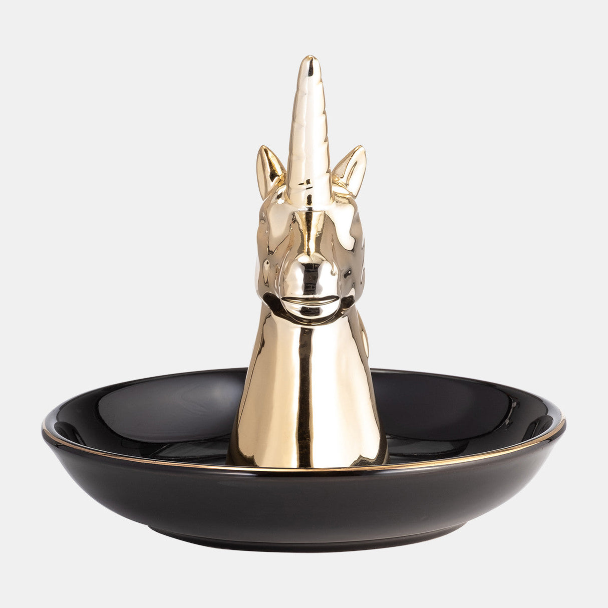 Ceramic 6" Unicorn Trinket Tray, Black/gold