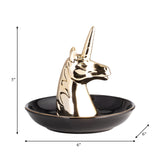 Ceramic 6" Unicorn Trinket Tray, Black/gold