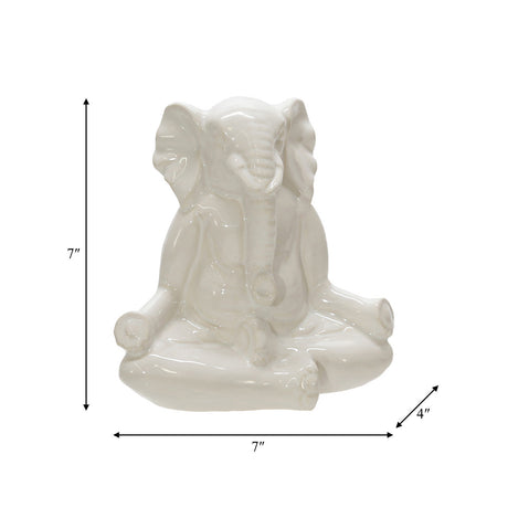 Ceramic 7" Yoga Elephant, White