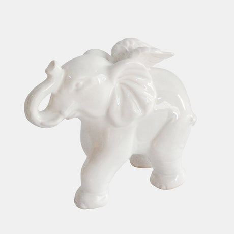 Ceramic 8" Elephant Angel Figurine, White