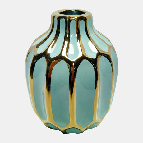 Ceramic 8"h Decorative Vase, Green/gold