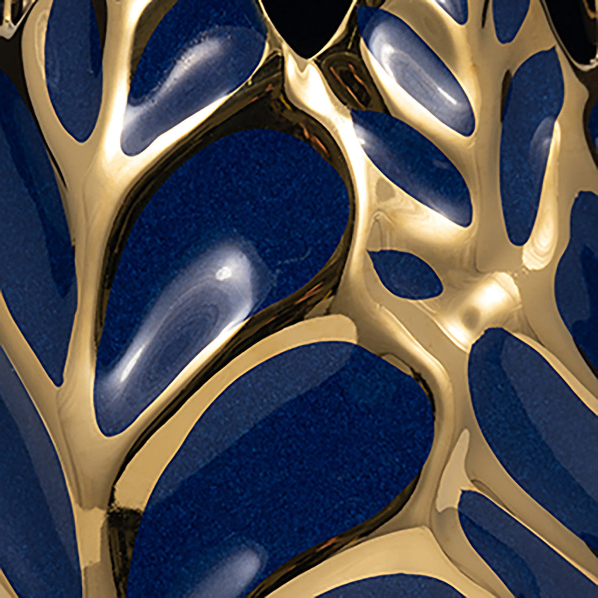 Ceramic 8" Leaf Vase, Navy/gold