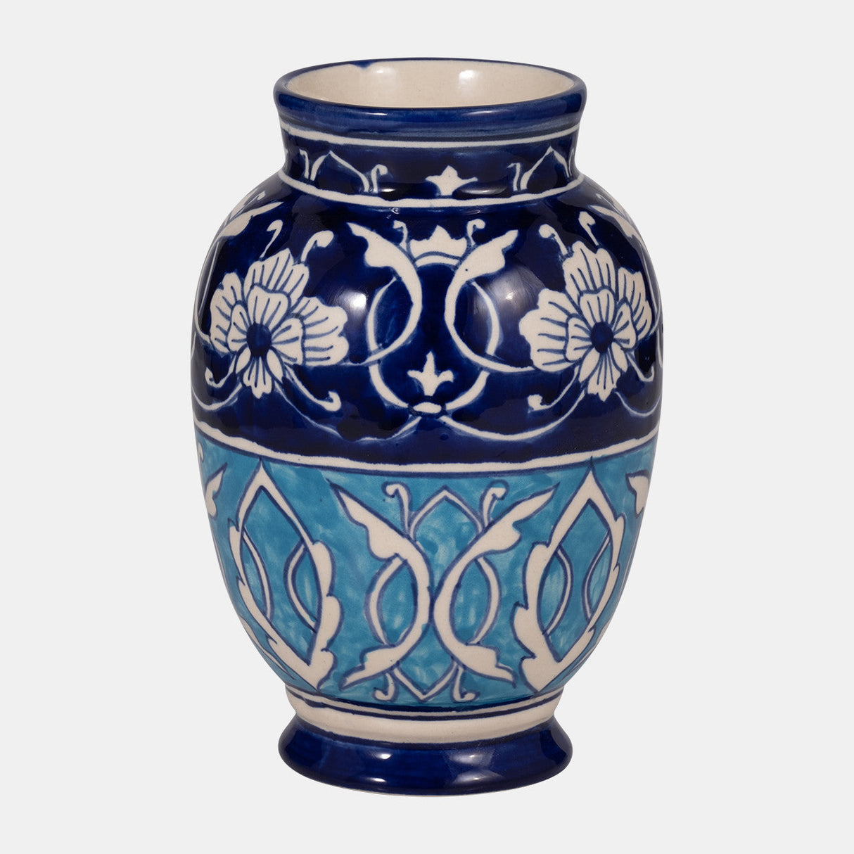 Ceramic, 9" 2-tone Talavera Vase, Yellow/white