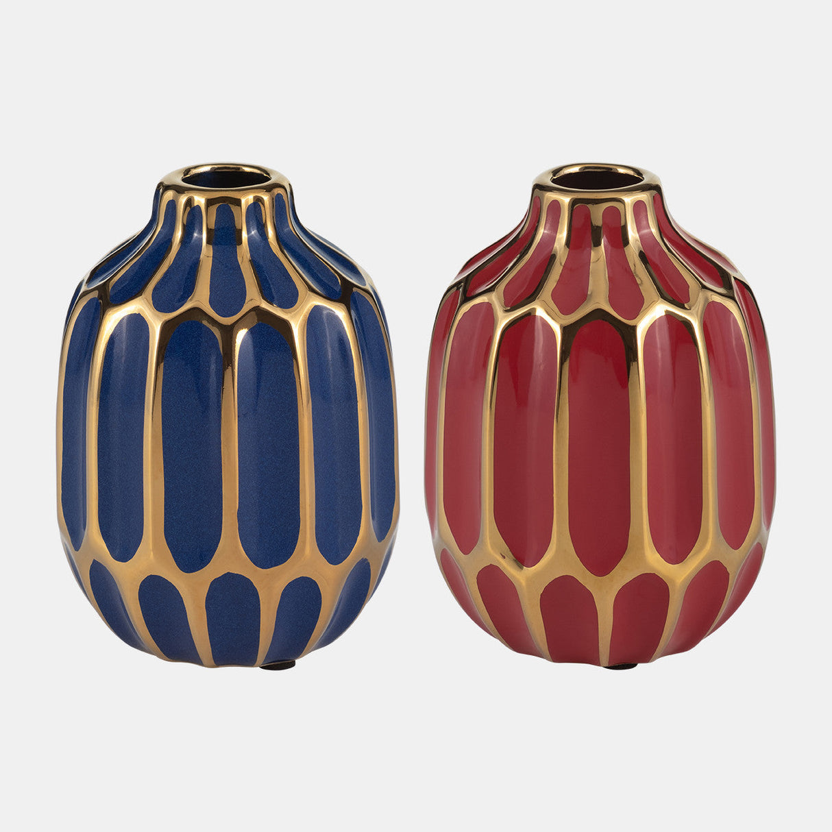 Ceramic Vase, 5"h, S/2, Navy/red