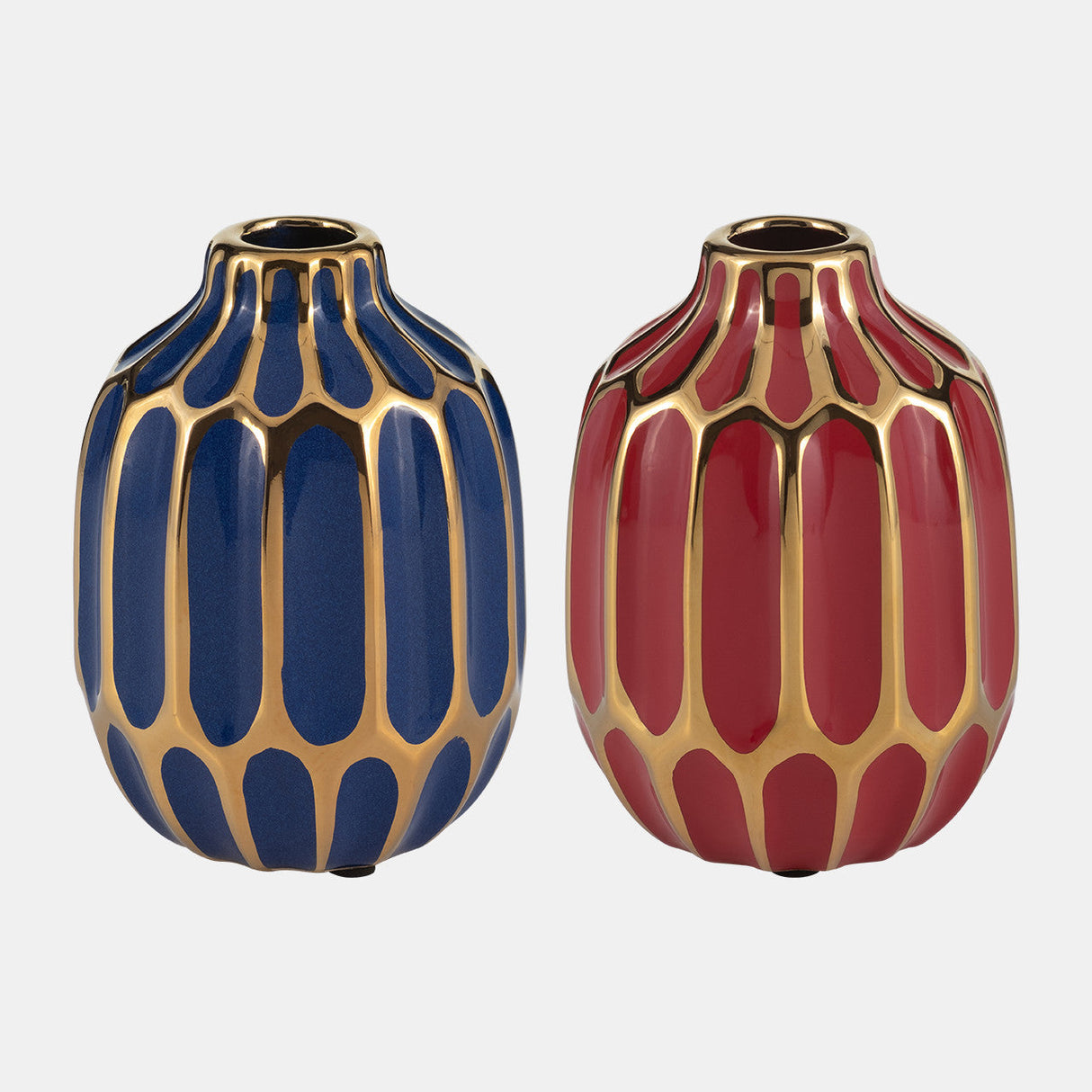 Ceramic Vase, 5"h, S/2, Navy/red