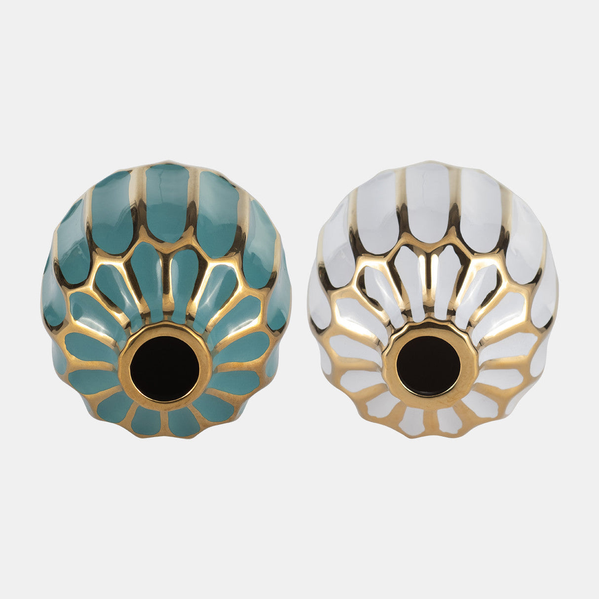 Ceramic Vase, 5"h, S/2, Turquoise/white