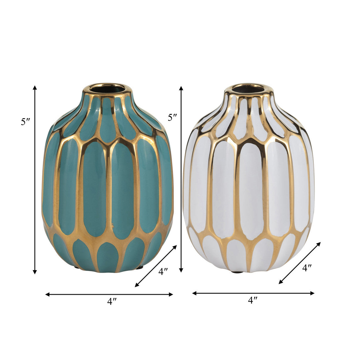 Ceramic Vase, 5"h, S/2, Turquoise/white