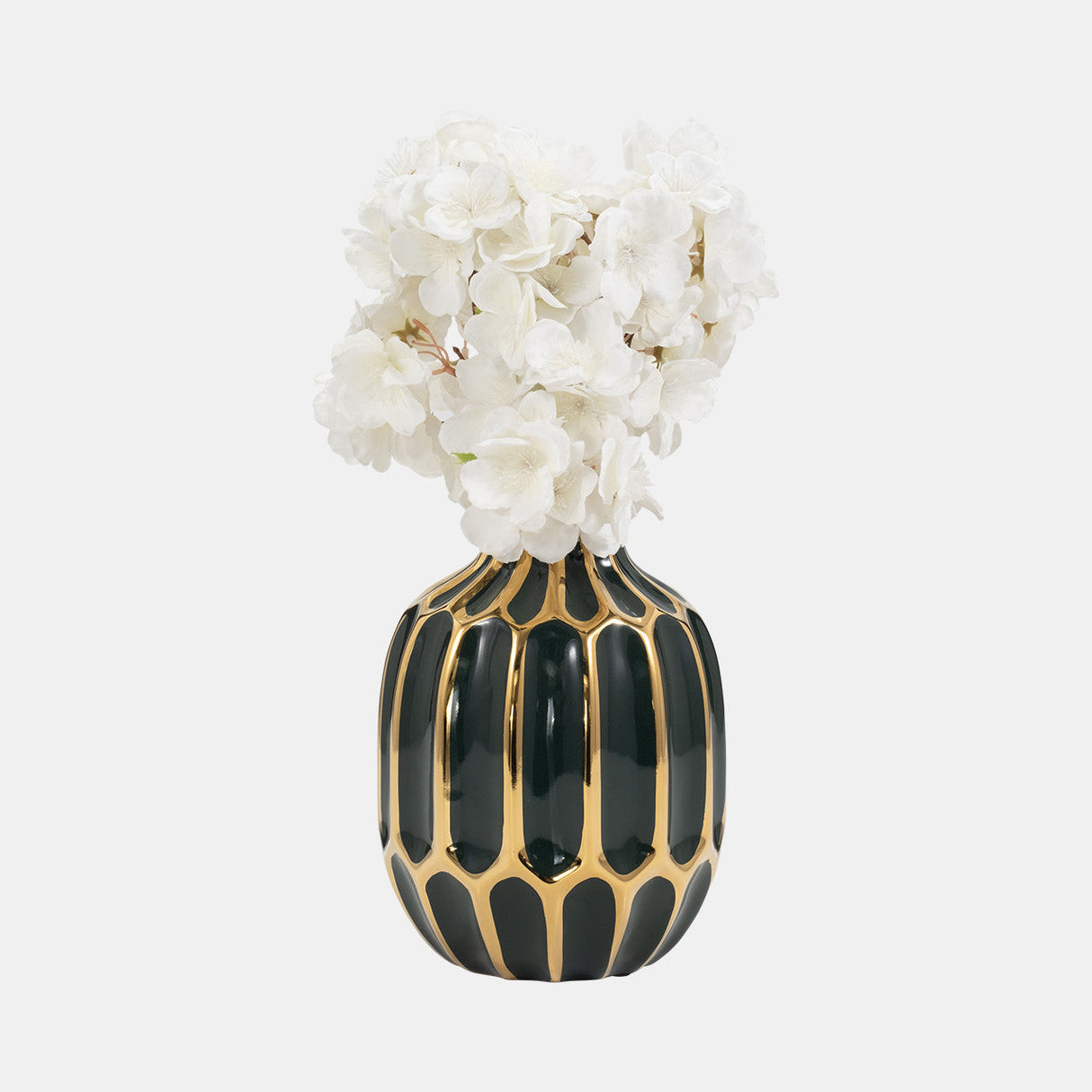 Ceramic Vase 8", Forest Green/gold