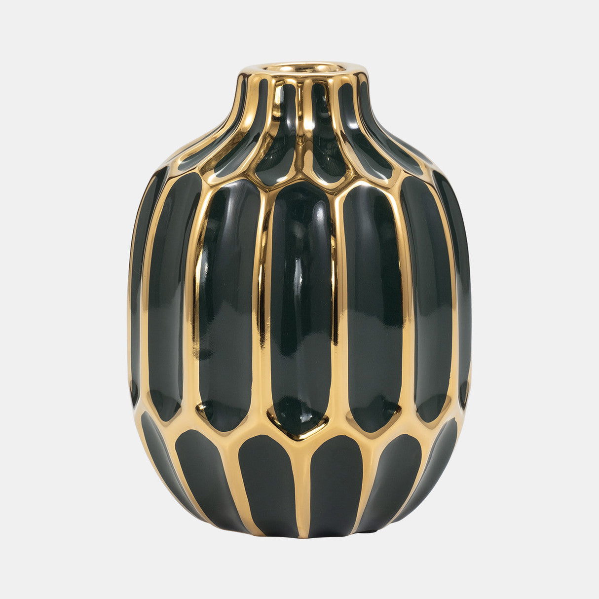 Ceramic Vase 8", Forest Green/gold