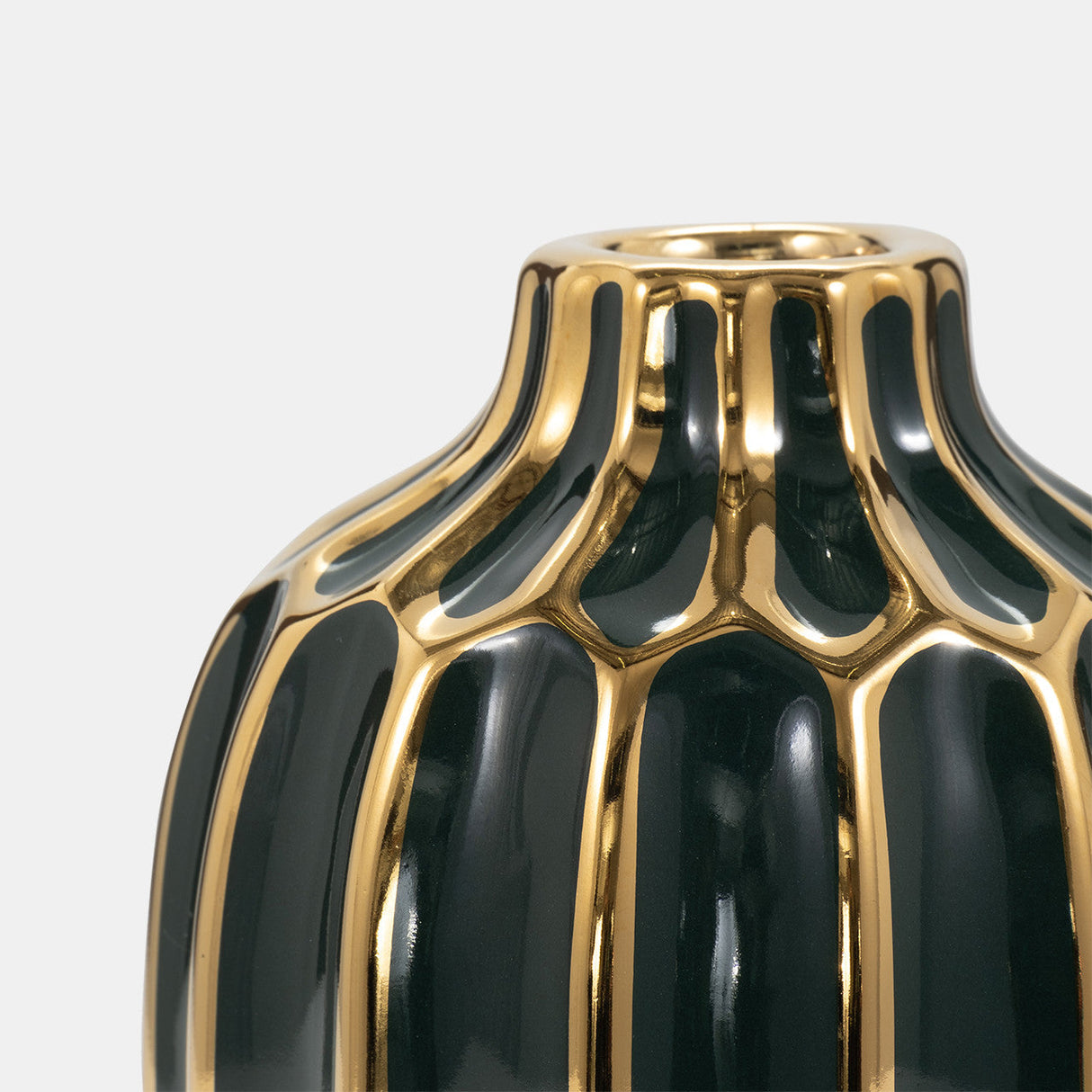 Ceramic Vase 8", Forest Green/gold