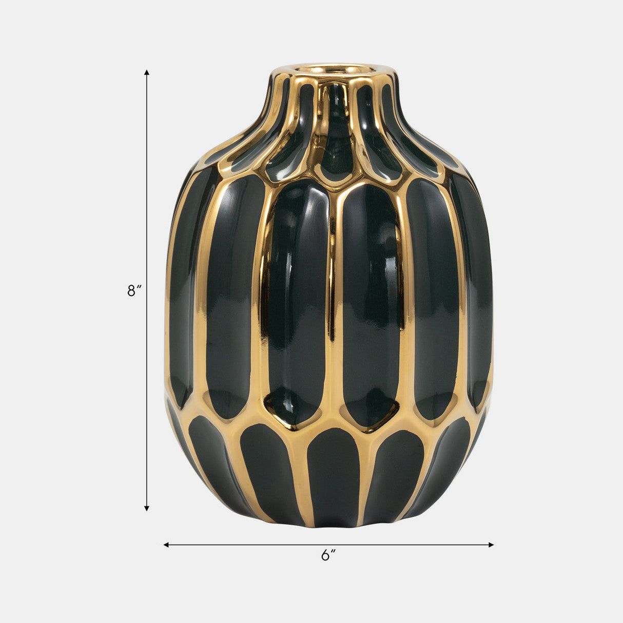 Ceramic Vase 8", Forest Green/gold