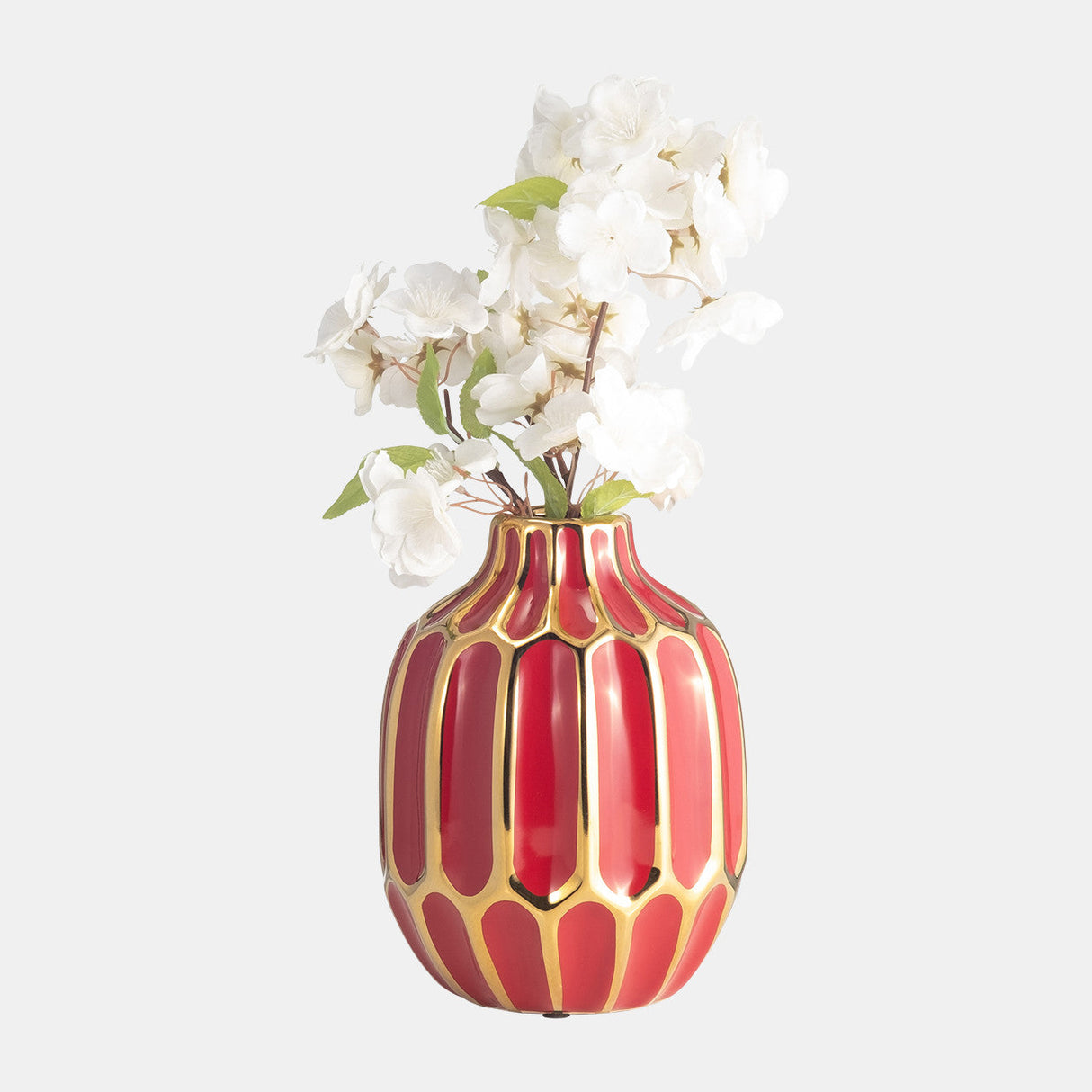 Ceramic Vase 8"h, Red/gold