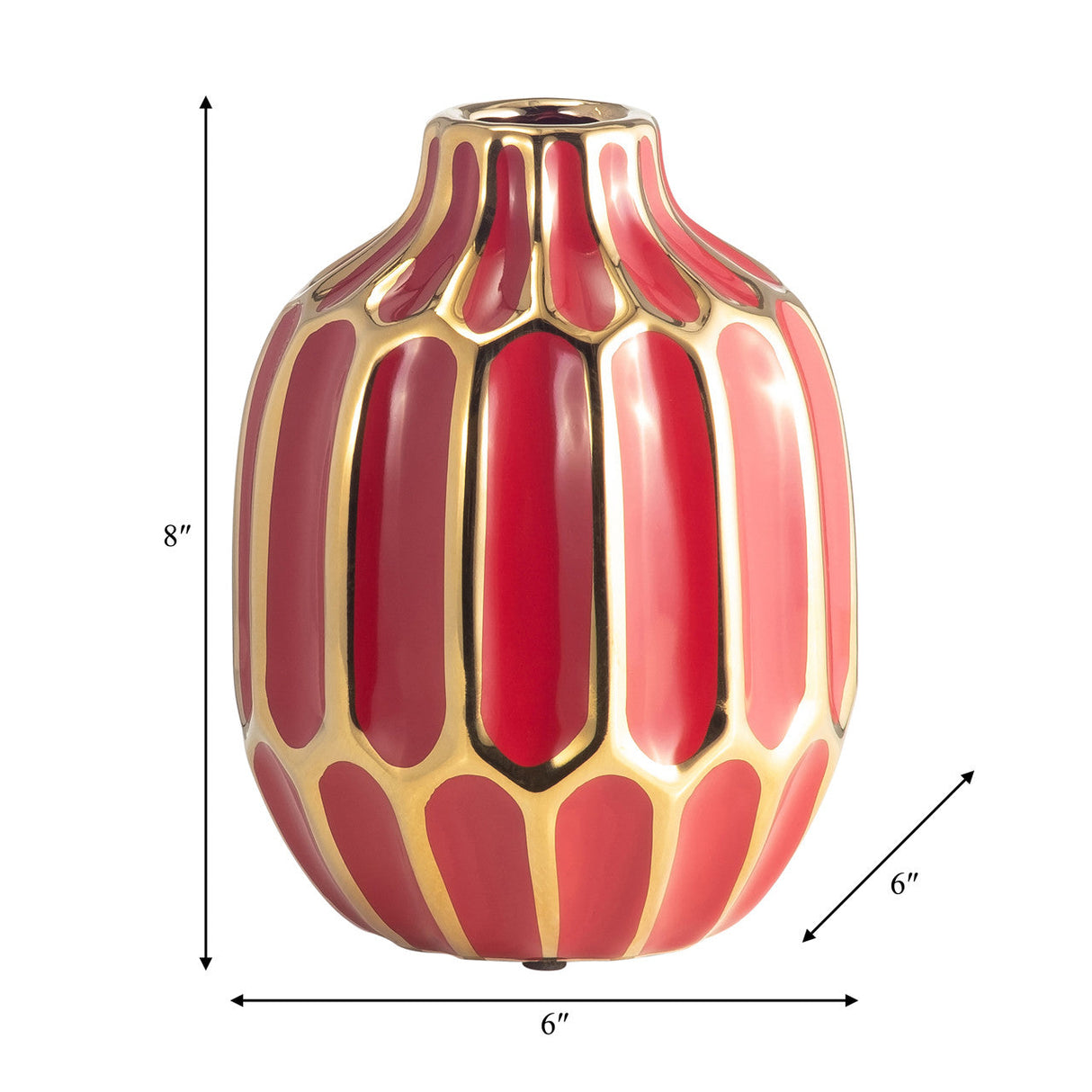 Ceramic Vase 8"h, Red/gold