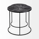 Chakra 19.7" Set of Two Round Dark Wood Top Black Frame Accent Tables by Mercana at Eve Furniture