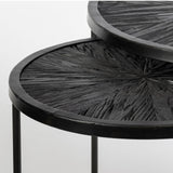 Chakra 19.7" Set of Two Round Dark Wood Top Black Frame Accent Tables by Mercana at Eve Furniture