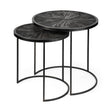 Chakra 19.7" Set of Two Round Dark Wood Top Black Frame Accent Tables by Mercana at Eve Furniture